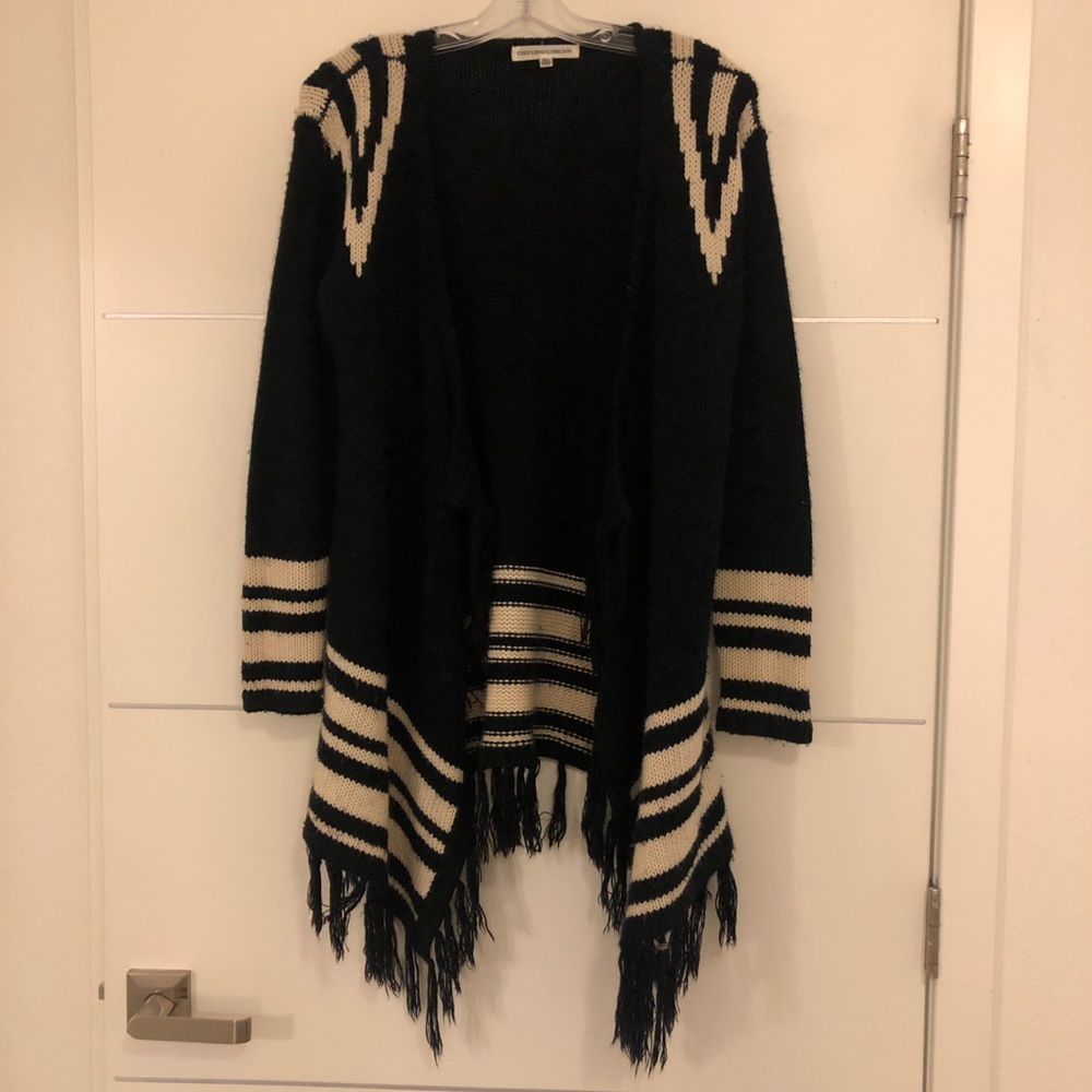 Black with white stripes and fringe Sweater